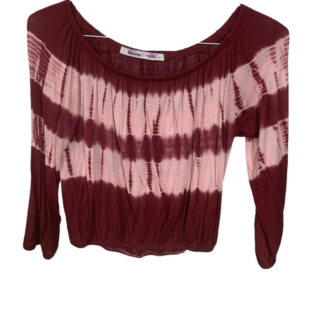 Bluenotes Pink and Red Striped Crop Long-Sleeve